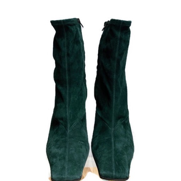 Celine Madame Green Suede Booties Ankle Boots - Picture 4 of 8